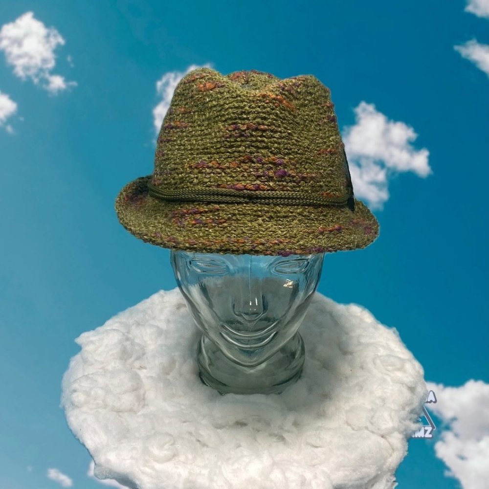 Y2K Style Green Boucle Fedora